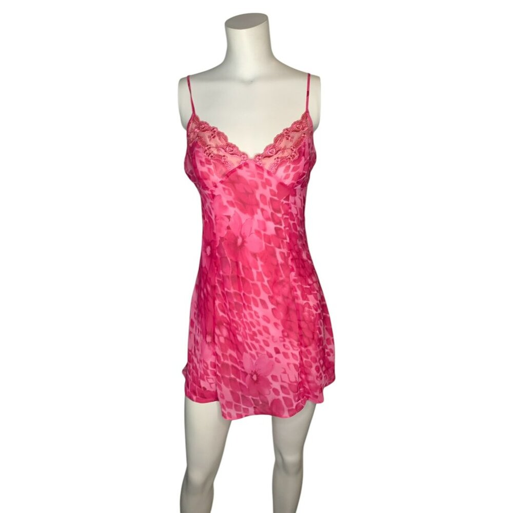 VTG Y2K Victoria's Secret Pink Leopard Babydoll Sheer Slip Dress Nightie Gown M